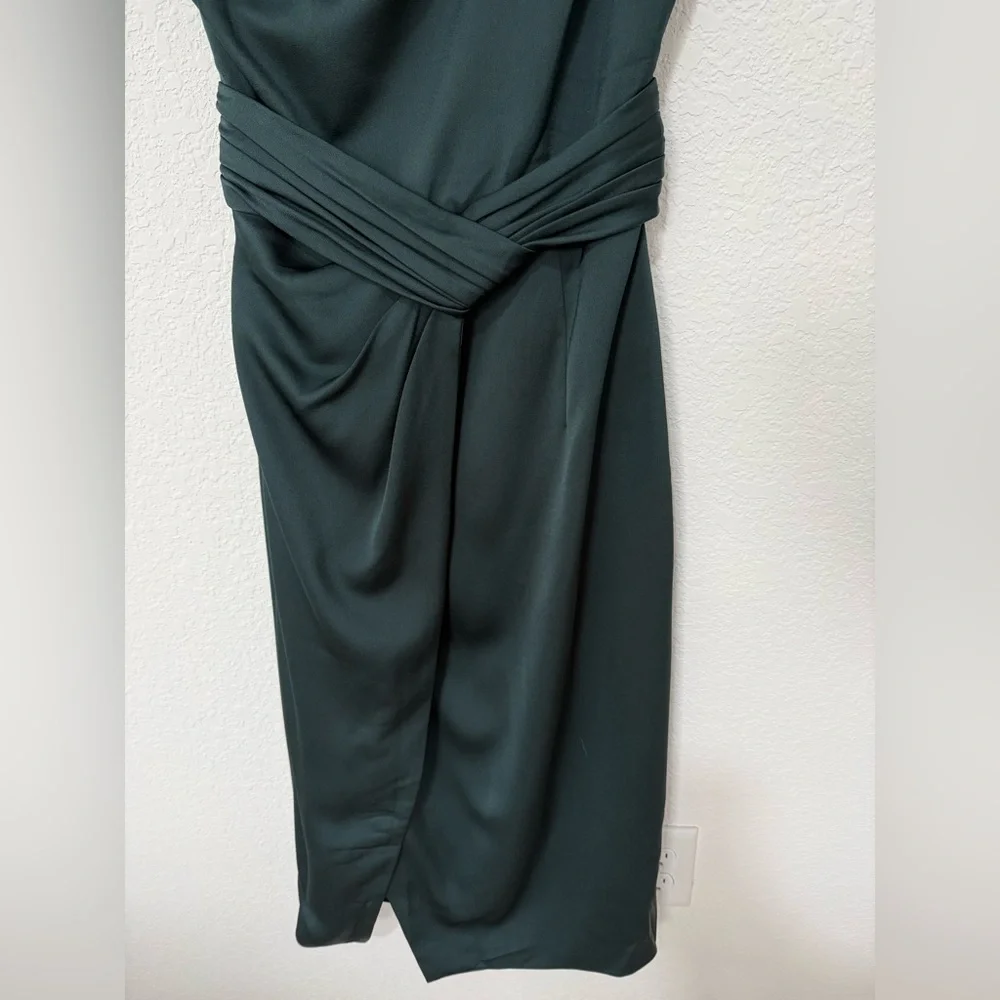 Ted Baker Zaaraa One-Shoulder Satin Draped Sheath Cocktail Dress Deep Green - Picture 6 of 13